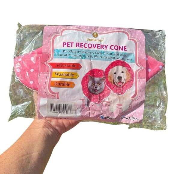 SunGrow New Pink White Polka dots Pet Recovery Cone Size Small - Picture 3 of 4
